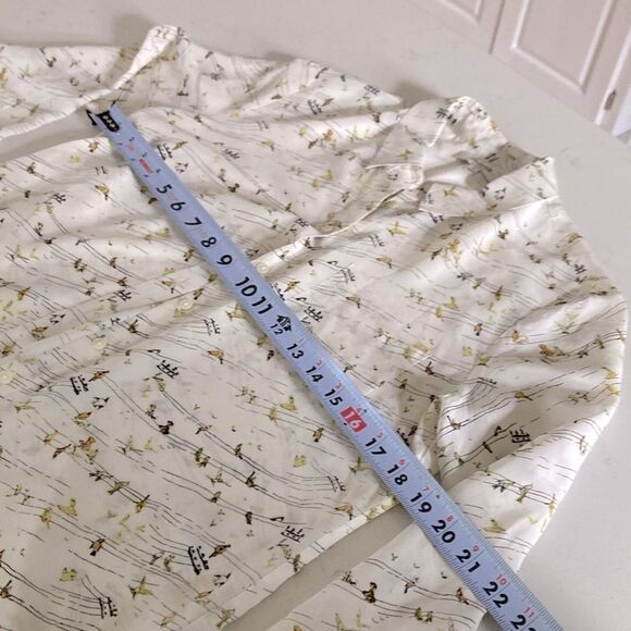 Madewell Boyfit Birds Life 100% Silk Crepe Delicate Cream yellow button down Sm - Picture 7 of 11
